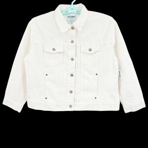 Old Navy Women's Dirty White Denim Trucker Jacket XLP Classic Button Cotton NWOT